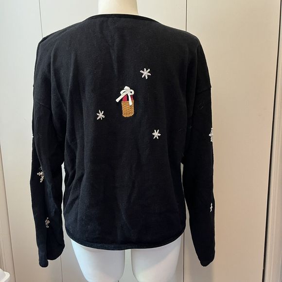 Longaberger Homestead Plus Size Cardigan Sweater Holiday Beads Baskets Black 3X - Picture 6 of 9